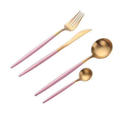 China Factory Wholesale Bulk Cheap Price Stocked Rose Gold Color 4pcs/set 304 Stainless Steel High Quality Cutlery For Export for sale