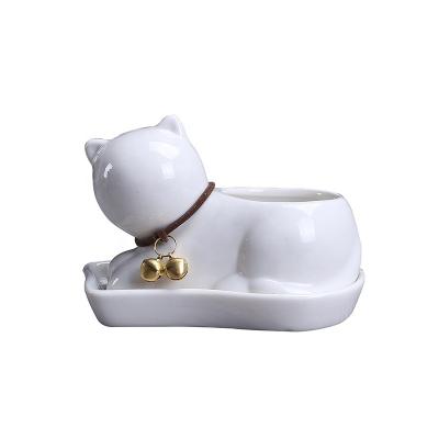 China Europe cat plant ceramic white pot for succulent flower pot for desktop decoration for sale