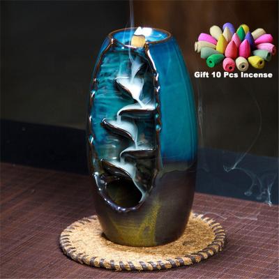 China CREATIVE with Free Waterfall Censer Gift 10Cones Ceramic Incense Holder, Option for Mixed Incense Cones (Burner Size L & Size M) for sale