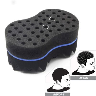 China Bilateral Sponge Factory Logo Print Engraved Custom High Density Wave Foam Sponge Loop Hair Twist For Colored Men for sale