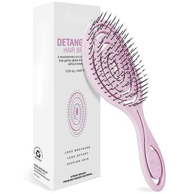 China Home Eco-Friendly Biodegradable Wheat Straw Plastic Egg Shape Tangle Tezer Detangling Scalp Massager Hair Brush For Curly for sale