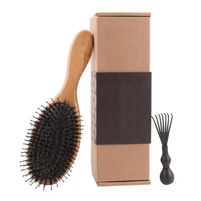 China Custom logo eco-friendly wooden bamboo palette home detangling 2 in 1 round hairbrush with boar bristle for sale