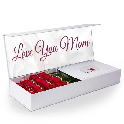 China Recyclable Custom Magnetic Flower Gift Box Mum Gift Wrapping Flower Flip Logo Luxury Mum Rose Flower Box With Cards Mum Luxury Box for sale