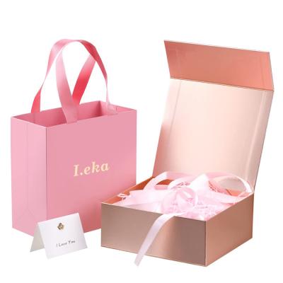 China Recyclable Custom Wedding Birthdays Gift Valentines Day Present Luxury Packaging Box With Ribbon Magnetic Bag Gift Box Magnetic Closure Box for sale