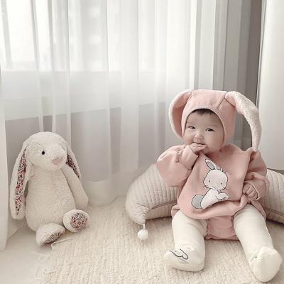 China Europe and America baby jumpsuit warm plush thickened boy and girl baby long sleeved autum newborn rabbit ears baby clothes khaki clothes for sale