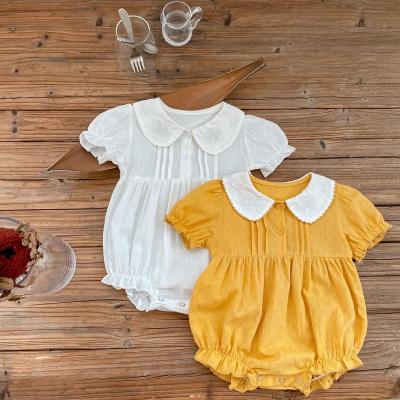 China Central Statistical Institute of Europe and America 2022 yellow short sleeve khaki triangular creeper doll collar lace romper jumpsuit summer baby newborns INFANT for sale