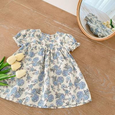 China Europe and America 2022 summer baby girl dress newborn baby 0-3 years infant fresh peony flower printed cotton shorts sleeevsleeve skirt for sale