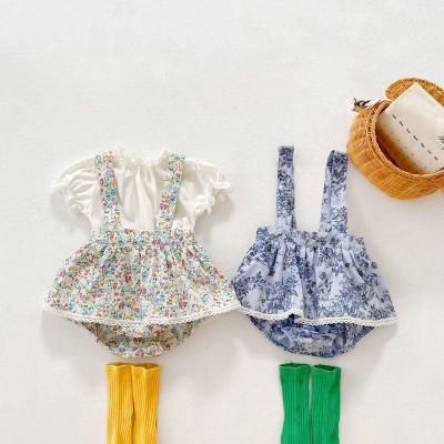 China Europe and America + fungus 2022 summer INS baby triangle infant strap floral edge based shirt jumper baby clothes dress set for sale