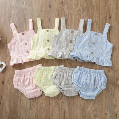 China 2022 Europe and America CIS summer new for summer seasonSummer new girl chrysanthemum bridle baby set costume the simple little spring dress for sale