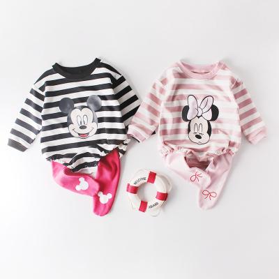 China Europe and America organic INS baby100% cotton round collar stripe mickey printing newborn baby clothes body ha rise clothes even for sale