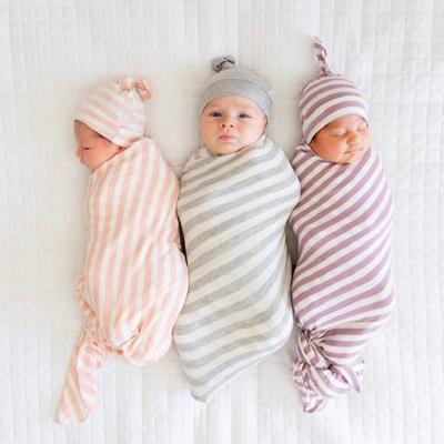 China INS Belle Fetal Hat Newborn Rayon Striped Scarf Newborn Blanket Tied Fetal Hat 2 Piece Costume Border for sale