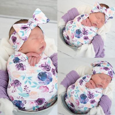 China Lovely Printed Fetal Hair Bandage Cap Newborn Bandage Baby Bandage Three Piece Set Printed Elastic Wrapping Bandage Set for sale