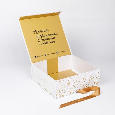 China Recycled Materials White Yellow Foldable Ribbon Luxury Clothing Box Packaging Custom Box For Dress Packing Gift Box for sale