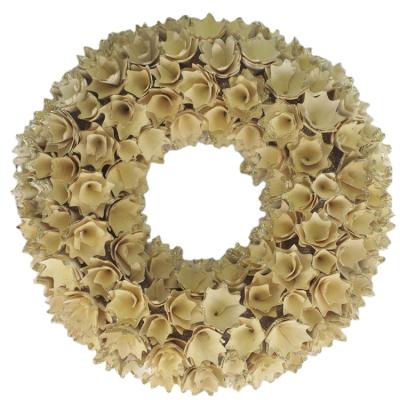 China Various color handmade natural burlywood wreath with gold dust handmade wood scraps flower decorative wreath for sale