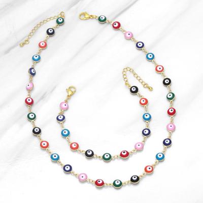 China Eco-Friendly (Nickel Free Hot Selling Gold Plated Turkish Multicolor Evil Eyes Beaded Bracelet & Necklace Pendant Set for sale