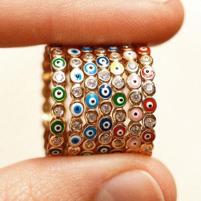 China Eco-Friendly (Nickel Bridal Rings Crystal Blue Oil Drip Eye Ring For Girl Gold Plating Evil Eyes European Fashion Jewelry Free for sale