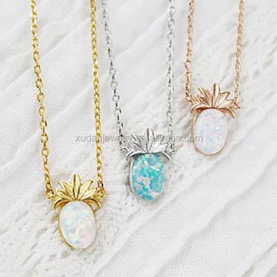 China Eco-Friendly (Nickel Rose Gold Free Pineapple with Opal Stone Necklace, Tasty Pineapple Charm Pendant Necklace for sale