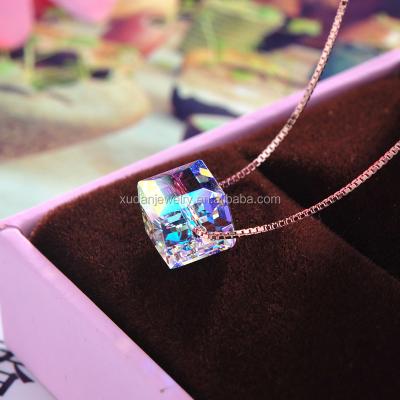 China Eco-Friendly (Colourful Rubik's Cube Crystal Statement Necklace Women's Silver Square Box Necklaces & Pendants 925 Sterling-Silver-Nickel Free Jewelry for sale