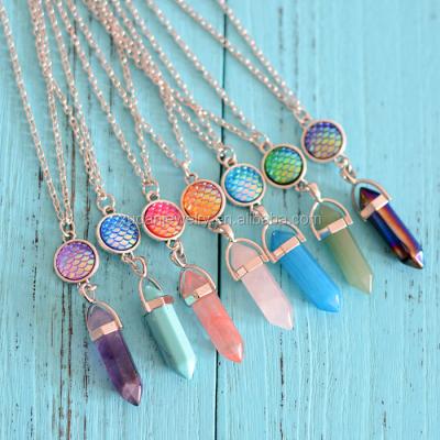 China Eco-Friendly (Crystal Amethyst Rose Quartz Chakra Gemstone Necklace Hexagon Free Healing Necklace Stone Mermaid Nickel Fashion Charms for sale