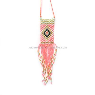 China Maxi Collar Long Handmade Bohemian Statement Women Boho Necklace Seed Bead Tassel Necklace DIY Bead Chain Jewelry for sale