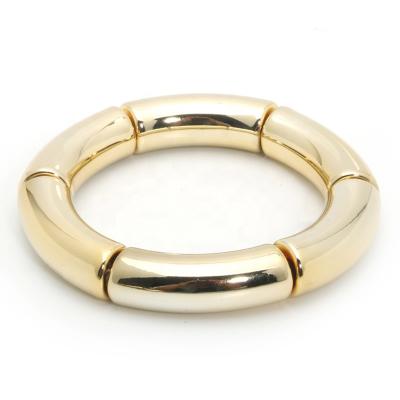 China BOHEMIA Customized Style Accepted Gold Silver Acrylic Curved Tube Beads Big Bangles Bamboo Bead Bracelets For Women Gift for sale