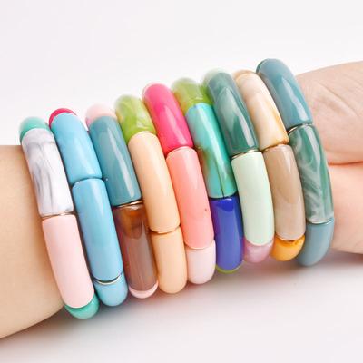 China BOHEMIA 2021 hot sale new fashion lucite curved colorful acrylic tube beads big bamboo bead bracelets bangles for sale