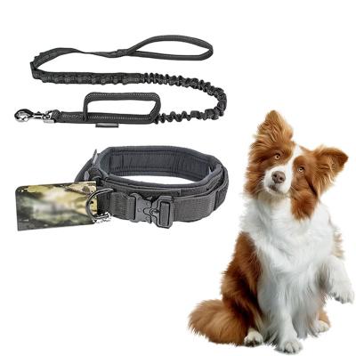 China Custom Heavy Duty Hands Free Training Dog Collars and Personalized Nylon Retractable Tactical Leashes for sale