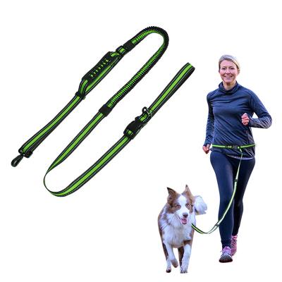 China Reflective Double Handle Multi Function Hands Free Dog Reflective Custom Colored Bungee Running Leashes for sale