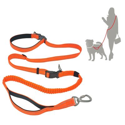 China Custom Logo Reflective Multifunctional Bungee Handle Double Padded Nylon Braided Dog Leash For Large Dogs for sale