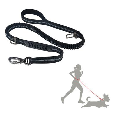 China Padded Manufacturers Wholesale Multifunctional Black Nylon Reflective Double Handle Dog Rope Bungee Leash For Large Dog for sale