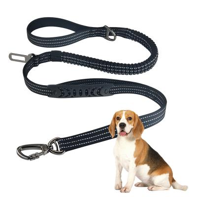 China Custom Large Dogs Universal Padded Bungee Nylon Braided Thoughtful Double Handle Dog Leash With Comfortable Padded Handle for sale