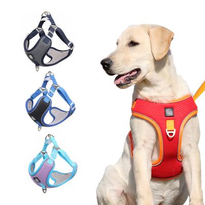 China Durable Logo Custom Polyester Easy Adjustable Front Clip Air Mesh Reflective No Pull Dog Harness And Leash for sale