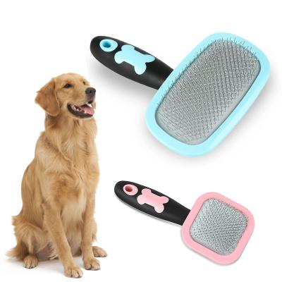 China Amazon Handle Cleaning Needle Removal Portable Portable Self-cleaning Soft Pet Hair Brush Cat Cat Grooming Brush Remover for sale