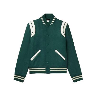 China Men's Preppy Leather Boy Style Green Wool-blend Bomber Jacket QUICK DRY Cool Baseball Winter Jacket Coats for sale