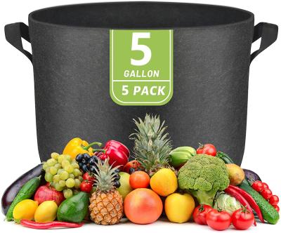 China Plastic 5 Pack 3 5 7 10 15 20 25 30 100 Gallon Nonwoven Plant Pots Grow Bags Aeration Fabric Pots Garden Potato Felt Growing Bags for sale