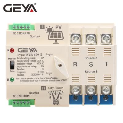 China NEW GEYA Solar Power Photovoltaic Transfer Switch Din Rail 3P 63A AC220V Auto PV System Power Dual Use W2R-PV-ATS 3P for sale