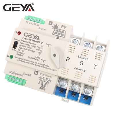 China NEW GEYA Dual Power 3 Solar Photovoltaic Dual Power 3 Poles Automatic Transfer Switch Rail 3P 100A AC220V ATS PV System W2R-PV-ATS 3P for sale