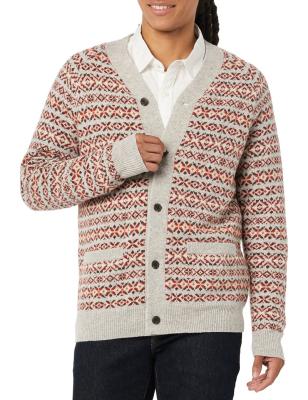 China Men's Anti-Wrinkle Open Front Coats Button V-Neck Men's Argyle Pattern Wool Knitted Sweater Cardigan for sale