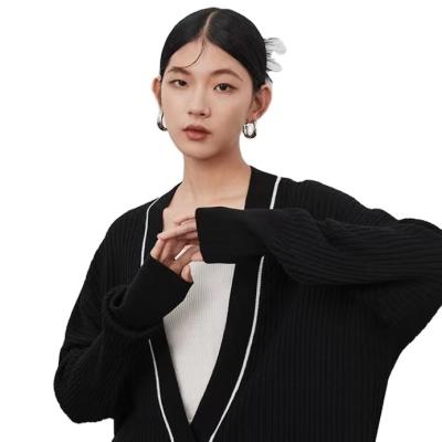 China Anti-wrinkle Autumn Knitted Cardigan Soft 2022 and comfortable color blocking sweater coat wool sweaters woman for sale