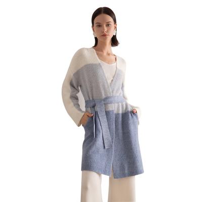 China Anti-wrinkle factory color blocking long sweater fancy women's clothing fall 2022 custom cardigan for sale