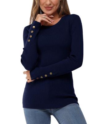 China Wholesale Anti-wrinkle OEM ODM Fashion Classic Solid Color Customization Long Sleeve Knit Button Stretch Pullover With Woman Sweaters for sale