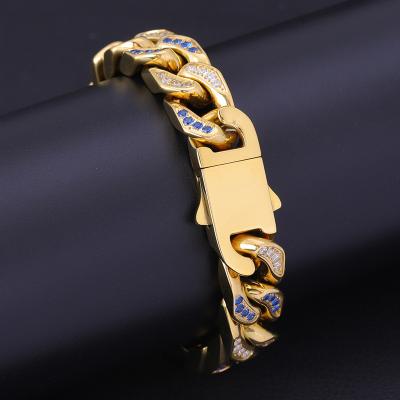 China Hot-selling Lead Free Nickel Free CZ Gold Color Zircon Stainless Steel 12mm Thick Chain High Polished Cuban Chain for sale