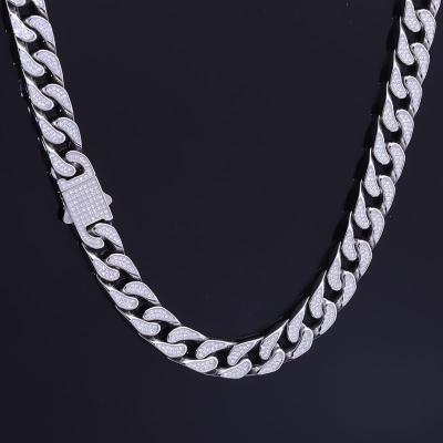 China Hip Hop Double Row 5A Zircon Silver Lead Free Nickel Free Necklace Accepts Custom Cuban Chain Necklace for sale