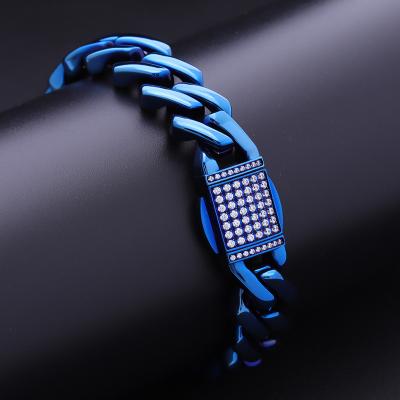 China 316L Stainless Steel COLLECTION PVD Plated Blue Lead Free Nickel Free Zirconia Link Chain Men's Diamond Shaped Bracelet With Zircon 5A for sale