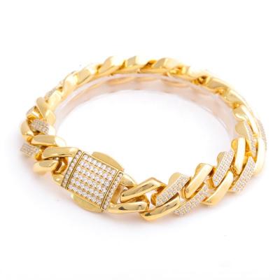 China Wholesale Hip Hop Mens Lead Free Pickup Custom Miami Stainless Steel 14k 18k Miami Stainless Steel Gold Plated Iced Out Cuban Links for sale