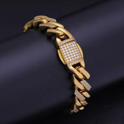 China 5A double row zircon hip hop single item decorative cuban chain bracelet collection jewelry trend lead free nickel free for sale