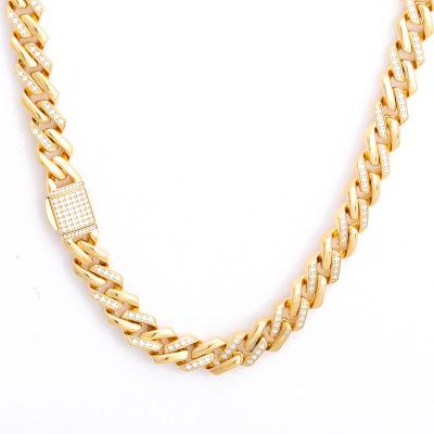 China Simple Custom Width Cubic Zirconia Row 5A Gold Necklace Cuban Chain Bracelet Lead Free Stainless Steel Nickel Free for sale