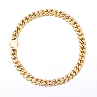 China Classic Gold Plated Lead Free Nickel Free 316L Stainless Steel Hip Hop Link Necklace With Cuban Chain Bracelet Custom Made for sale