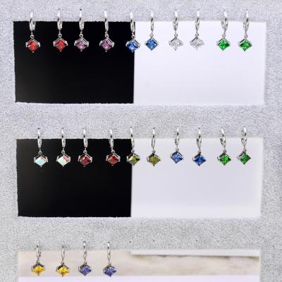 China Romantic Collection Jewelry 12 Month Birthstones 6.6*6.6mm CZ Diamond Square Shaped ICED OUT Earrings FOR Lady for sale