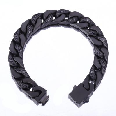 China Hip Hop Lead Free Nickel Free Black Chain Grade Zircon 5A Stainless Steel Jewelry Collecting Cuban Chain Bracelet DIY for sale